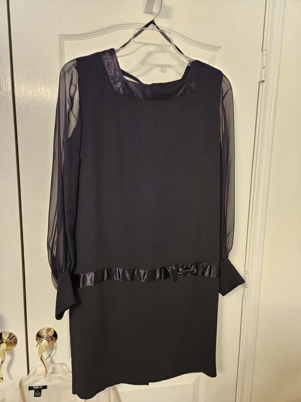Chaus Black Dressy Shift Dress with Sheer Long Sleeves